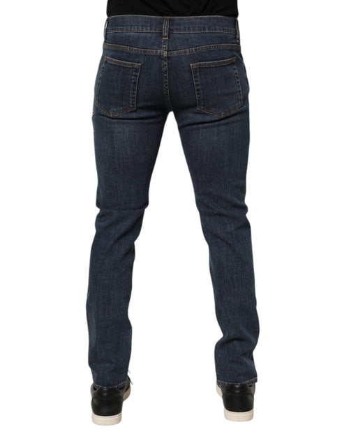 Dolce & Gabbana Blue Rabbit Embroidery Slim Men Denim Jeans